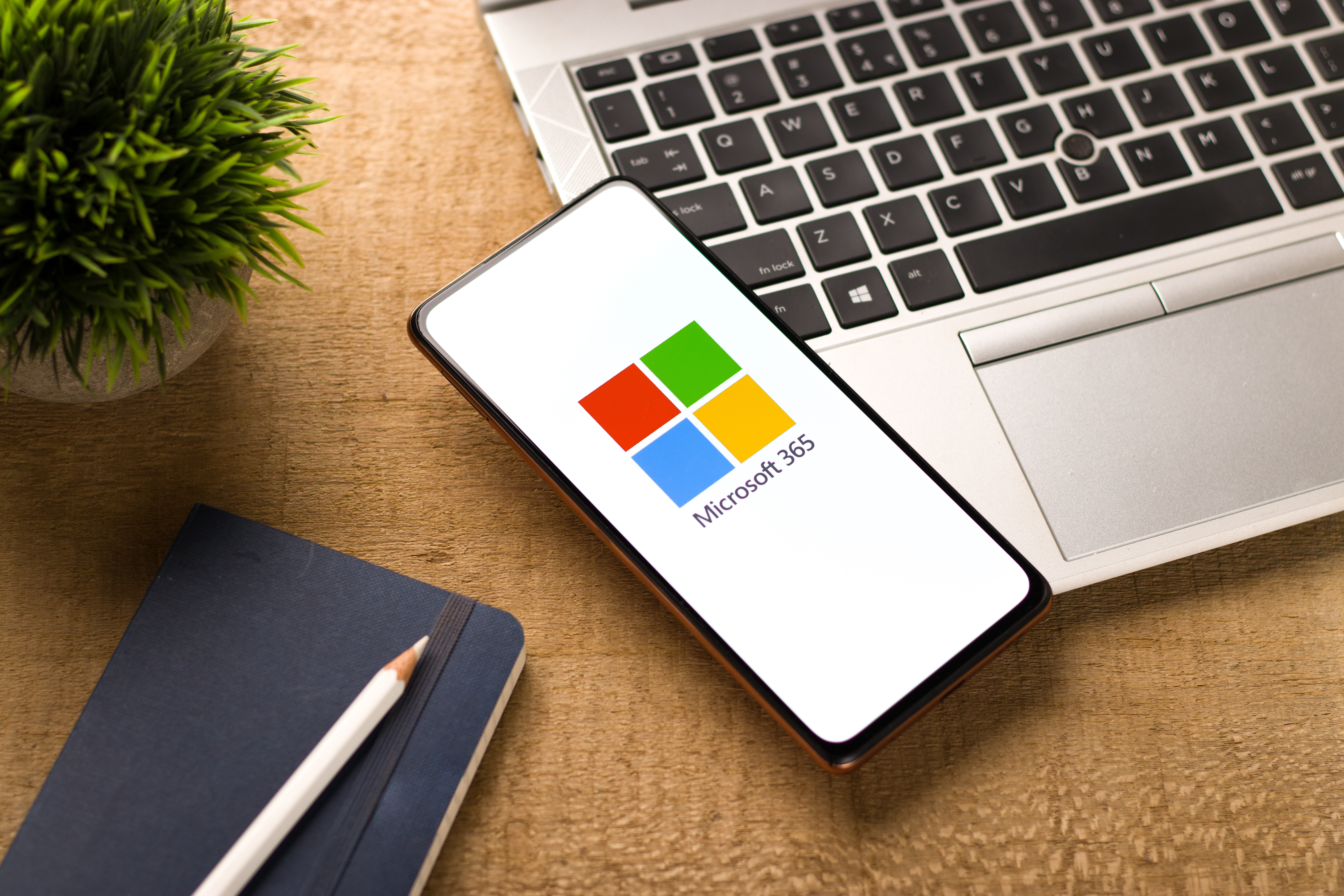 Microsoft 365 logo on phone display