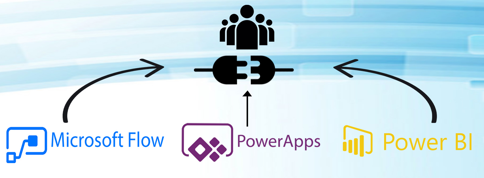 Microsoft Flow, PowerApps, and Power BI logos