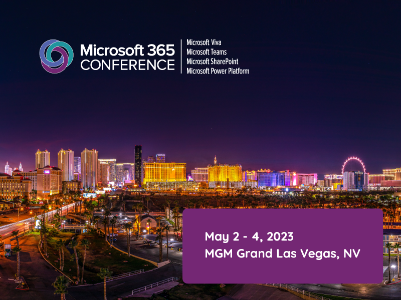 Las Vegas skyline with conference info overlaid on it