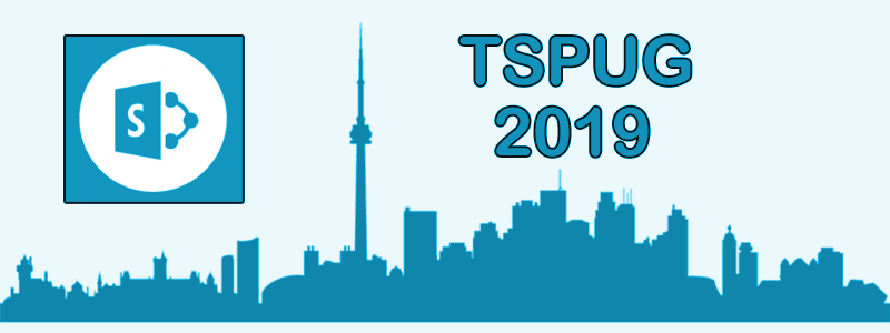 SharePoint and TSPUG logos overlaid on Toronto skyline